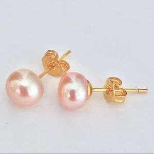 6-7mm Pink Freshwater Pearl Gold Plated Stud Earrings
